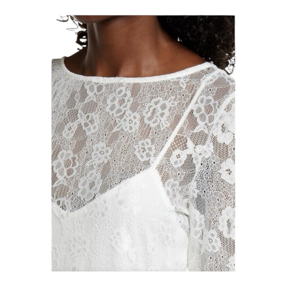 Open Edit Sheer Lace Long Sleeve Maxi Dress in White NWT - Picture 9 of 11